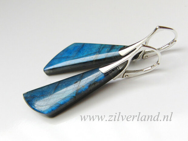 Sterling Zilveren Oorbellen met Labradoriet en Obsidiaan