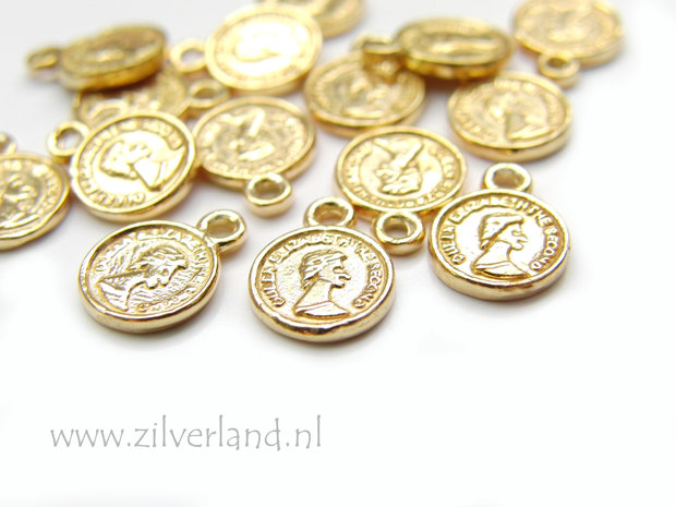 1 Stuk Sterling Zilveren Hangertje Munt Klein- Verguld