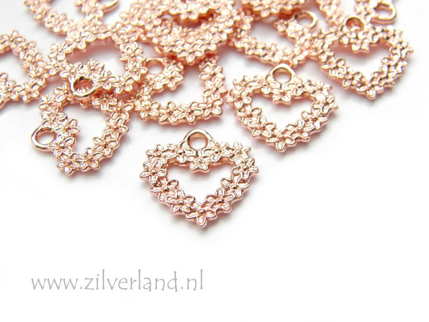 1 Stuk Sterling Zilveren Hanger- Hart van Bloemen Rose Verguld
