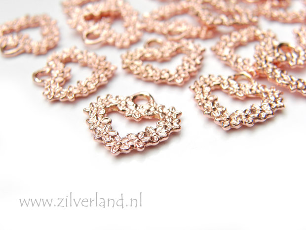 1 Stuk Sterling Zilveren Hanger- Hart van Bloemen Rose Verguld