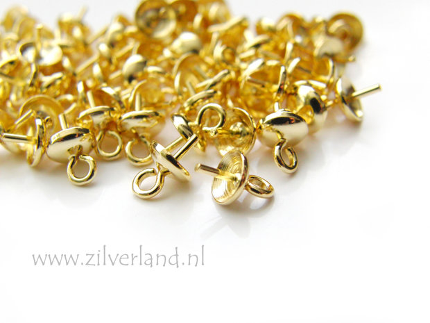 2 Stuks 5mm Sterling Zilveren Parelschotel met Pin- Verguld