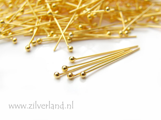20 Stuks 0,50mm x 2,0cm Sterling Zilveren Nietstiften-Verguld