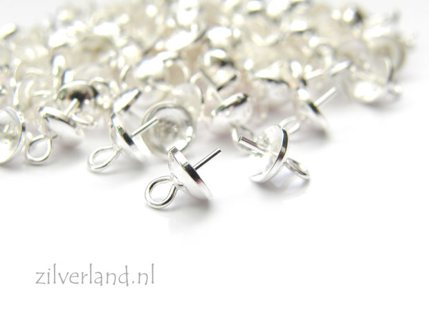 4 Stuks 6mm Sterling Zilveren Kraalhanger, Parelschotel met Pin