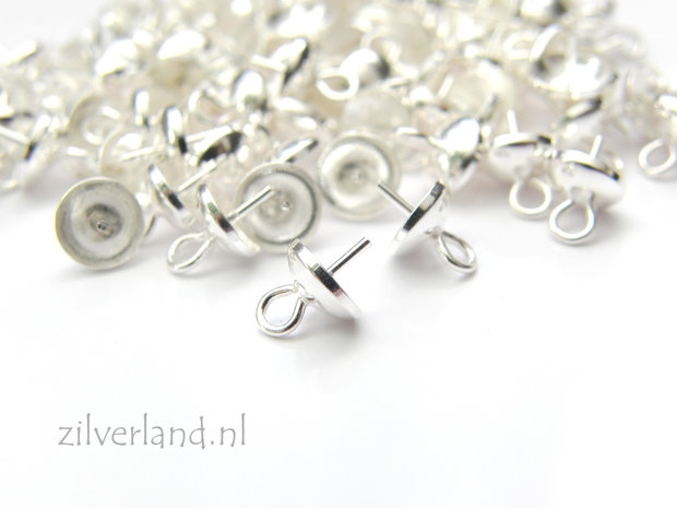 4 Stuks 6mm Sterling Zilveren Kraalhanger, Parelschotel met Pin