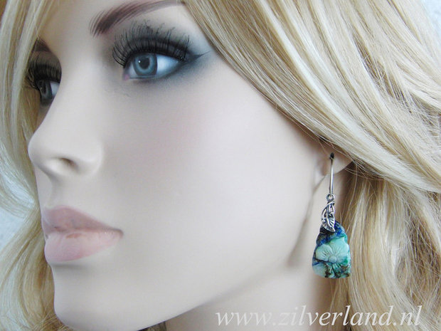 Sterling Zilveren Oorbellen met Chrysocolla "Bloemen"