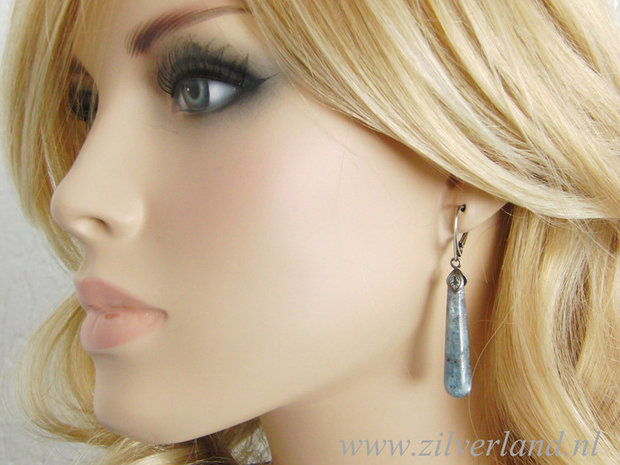 Sterling Zilveren Oorbellen met Kyaniet