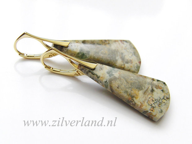 Sterling Zilveren Oorbellen met Oceaan Jaspis