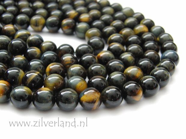 10mm Blauw-Geel Tijgeroog Edelsteen Kralen- A Kwaliteit