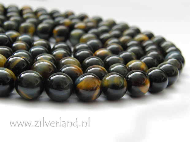 10mm Blauw-Geel Tijgeroog Edelsteen Kralen- A Kwaliteit