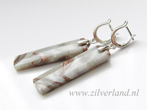 Sterling Zilveren Oorbellen met Crazy Lace Rosetta Jaspis