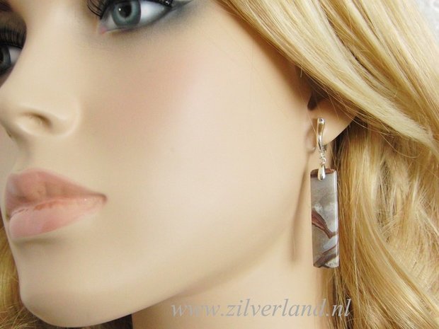 Sterling Zilveren Oorbellen met Crazy Lace Rosetta Jaspis