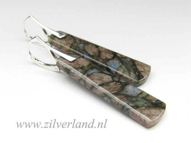 Sterling Zilveren Oorbellen met Larvikiet