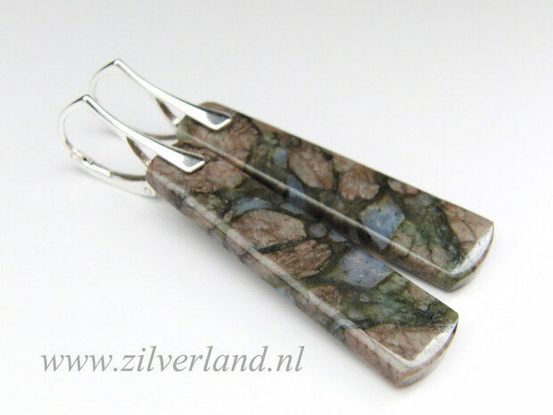 Sterling Zilveren Oorbellen met Larvikiet