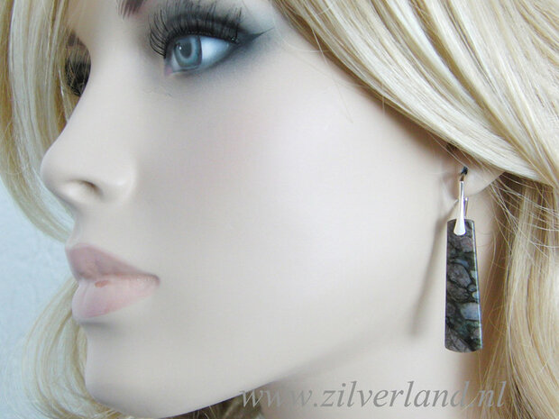 Sterling Zilveren Oorbellen met Larvikiet