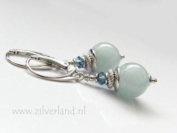 Handgemaakte Edelsteen Oorbellen met Aquamarijn- Gerhodineerd