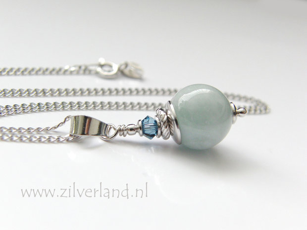 Handgemaakte Edelsteen Ketting met Aquamarijn- Gerhodineerd