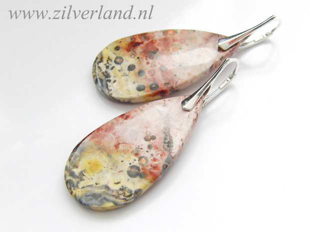 NIEUW- Sterling Zilveren Oorbellen met Birds Eye Jaspis (2)