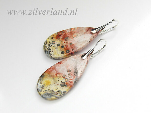 NIEUW- Sterling Zilveren Oorbellen met Birds Eye Jaspis (2)