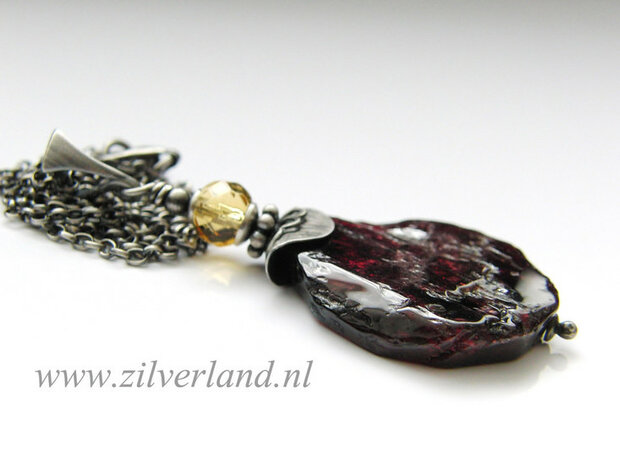 Zilveren Edelstenen Ketting met Granaat en Citrien