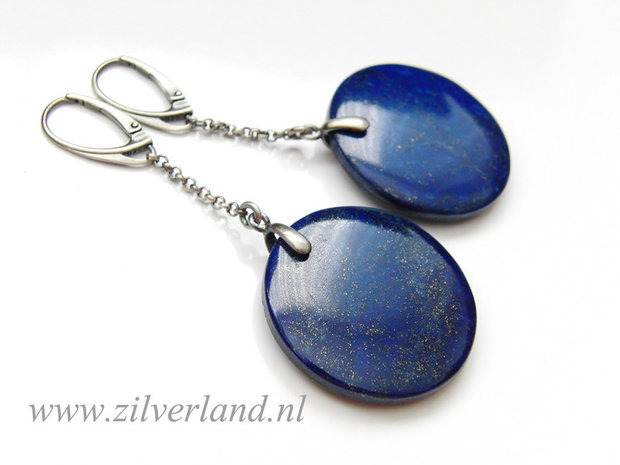 Gereserveerd- Zilveren Oorbellen met Labradoriet en Lapis Lazuli