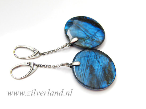 Gereserveerd- Zilveren Oorbellen met Labradoriet en Lapis Lazuli