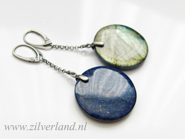 Zilveren Edelstenen Oorbellen met Labradoriet en Lapis Lazuli (2)