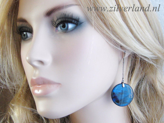 Gereserveerd- Zilveren Oorbellen met Labradoriet en Lapis Lazuli