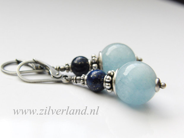 Nieuw- Edelstenen Oorbellen met Aquamarijn en Lapis Lazuli