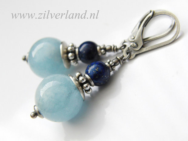 Nieuw- Edelstenen Oorbellen met Aquamarijn en Lapis Lazuli