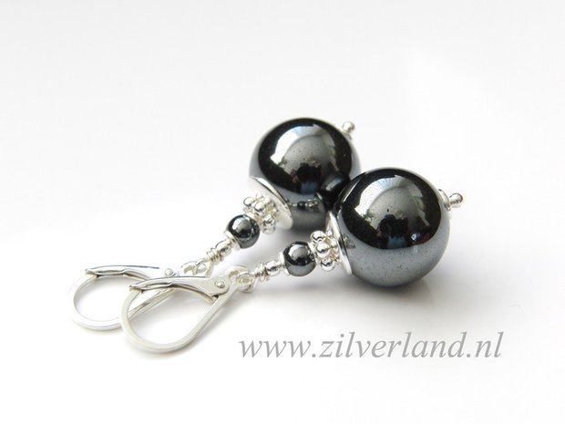 Edelstenen Zilveren Oorbellen met Hematiet