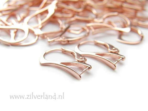 Sterling Zilveren Oorhaken met Klem- Rose Verguld