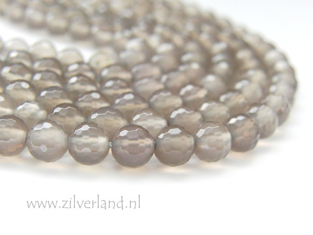 6mm Grijze Agaat Kralen- Facet