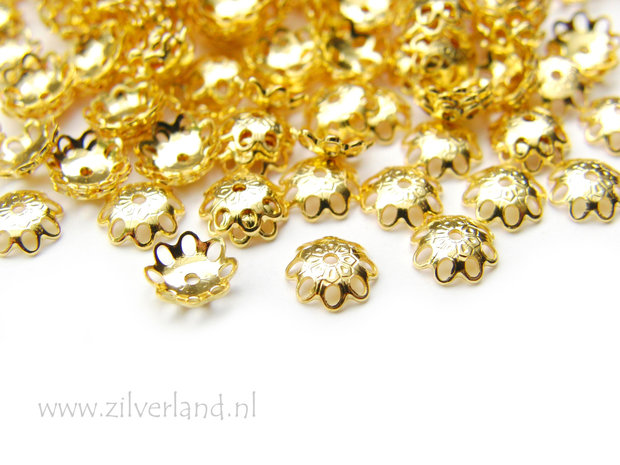 10 Stuks 6mm Kralenkapjes- Bloem Verguld
