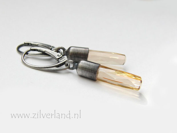 Handgemaakte Zilveren Oorbellen met Swarovski Column Kristallen