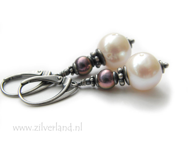 Handgemaakte Oorbellen met Zoetwaterparels- Geoxideerd