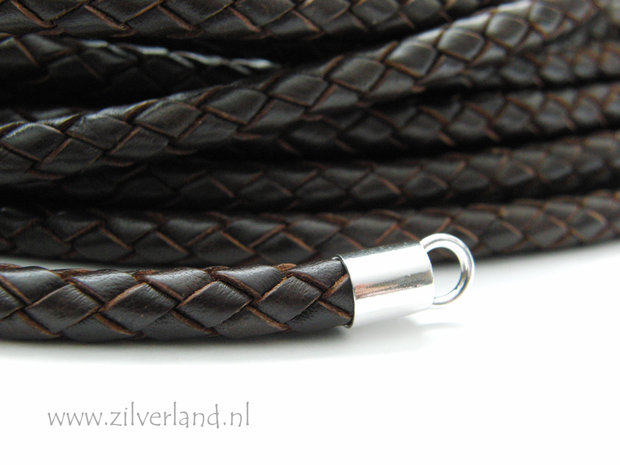 20cm Gevlochten 6mm Leerkoord- Donkerbruin