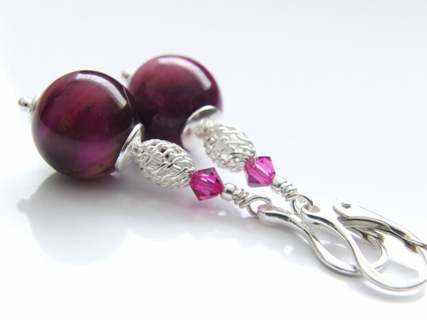 Edelstenen Oorbellen met Gekleurde Tijgeroog