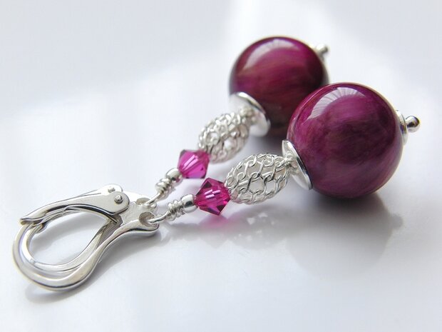 Edelstenen Oorbellen met Gekleurde Tijgeroog