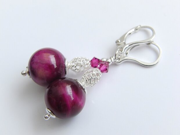 Edelstenen Oorbellen met Gekleurde Tijgeroog