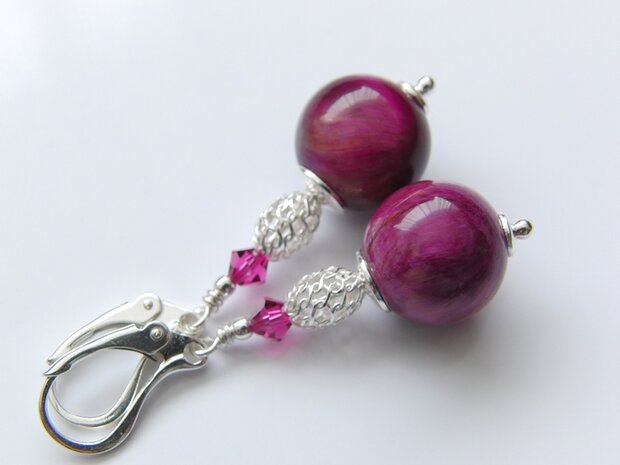 Edelstenen Oorbellen met Gekleurde Tijgeroog