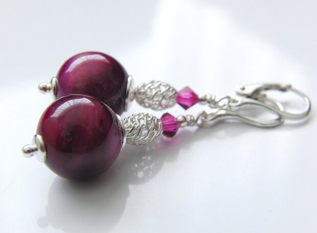 Edelstenen Oorbellen met Gekleurde Tijgeroog