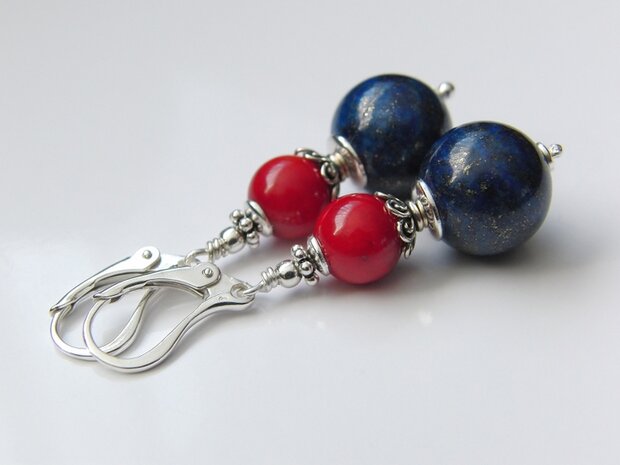Edelstenen Oorbellen met Lapis lazuli en Koraal