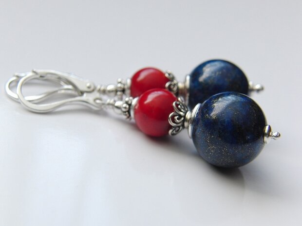 Edelstenen Oorbellen met Lapis lazuli en Koraal