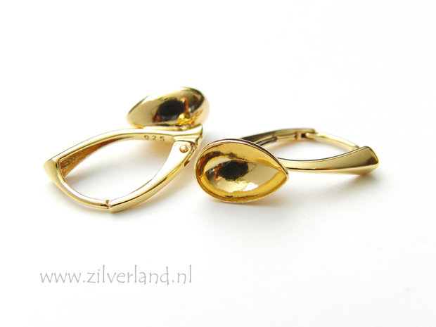 Sterling Zilveren Oorhaken voor UV Hars/Resin of 10mm Swarovski Druppel- Verguld
