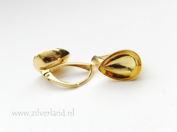 Sterling Zilveren Oorhaken voor UV Hars/Resin of 14mm Swarovski Druppel- Verguld