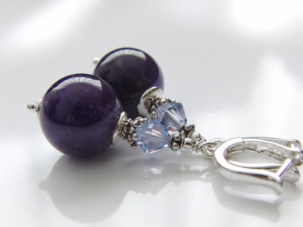 Edelstenen Oorbellen met Amethist en Swarovski 