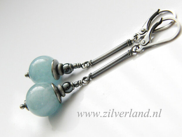 Edelstenen Oorbellen met Aquamarijn en Hematiet