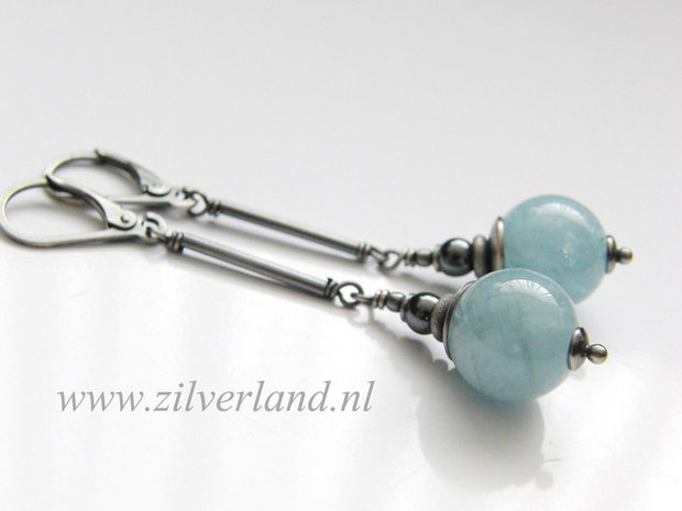 Edelstenen Oorbellen met Aquamarijn en Hematiet