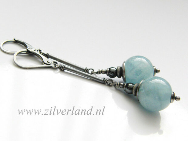 Edelstenen Oorbellen met Aquamarijn en Hematiet