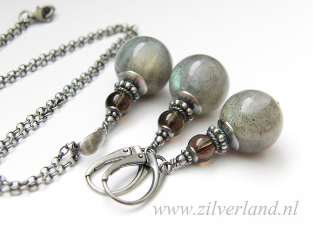 -Sieraden Set- Sterling Zilveren Oorbellen en Ketting met Labradoriet
